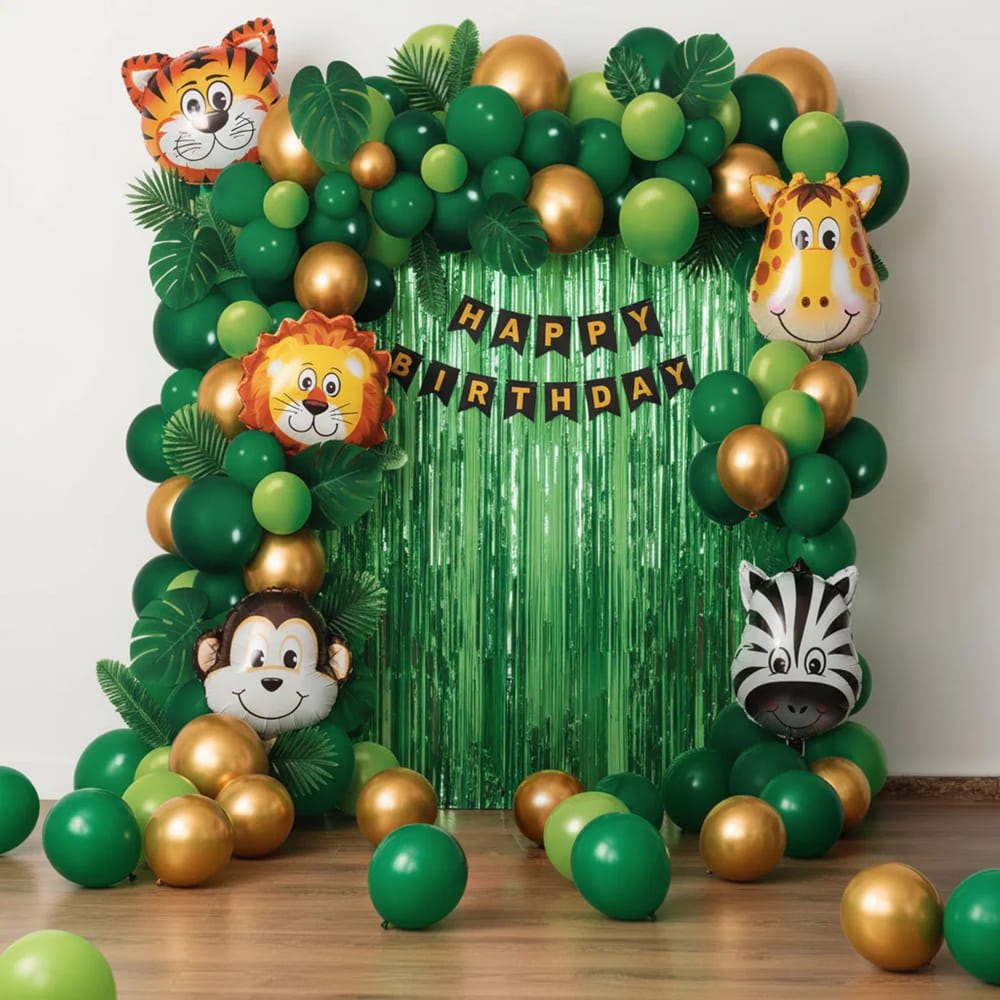 Colourful jungle birthday decorations