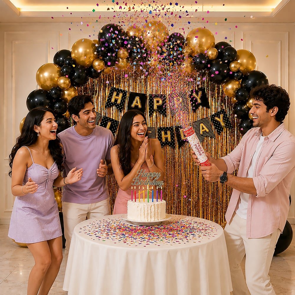 Gold balloon birthday celebration