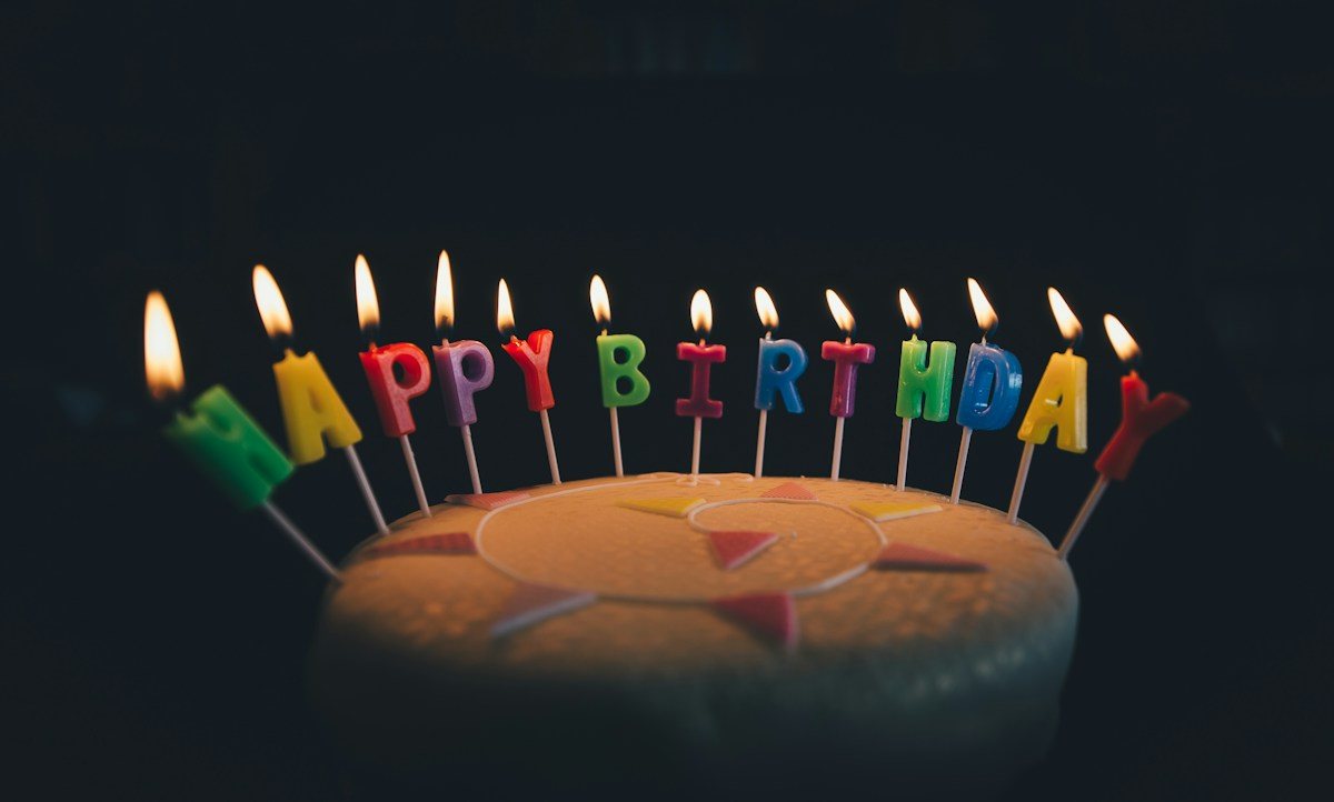 Birthday cake with glowing candles