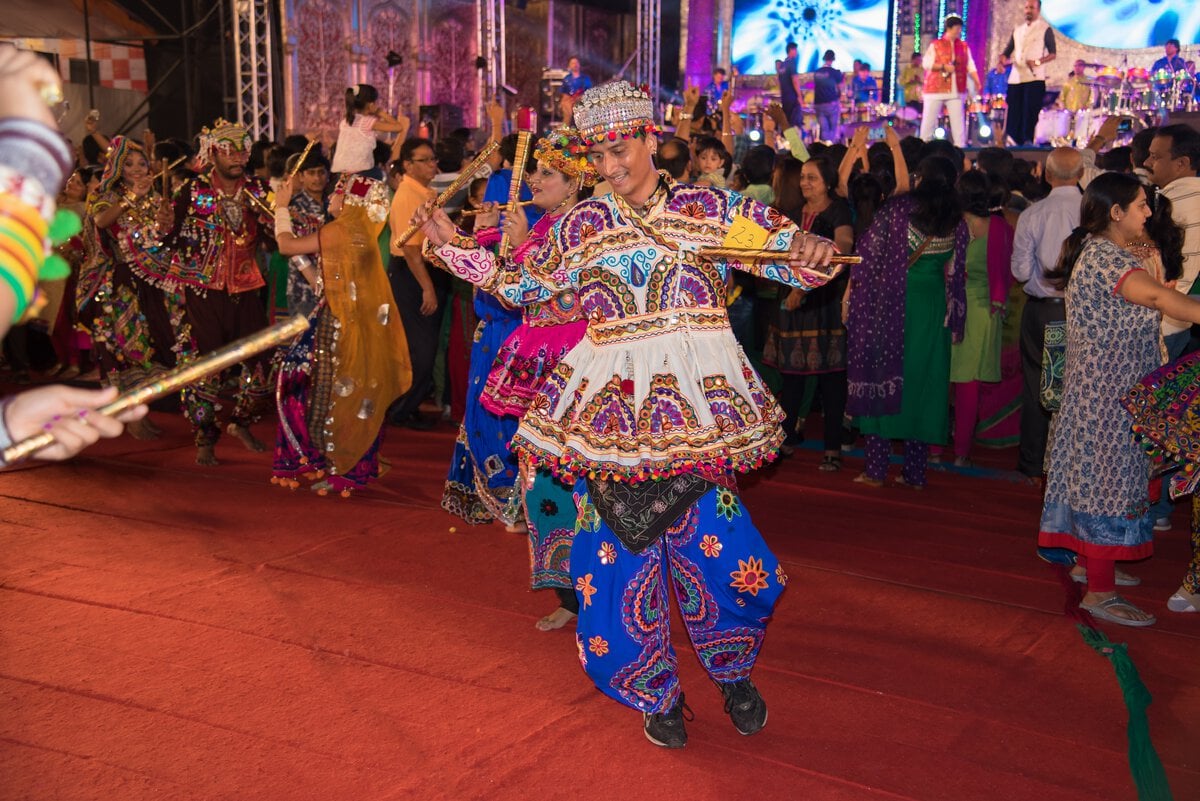Dandiya dancers celebrating Navratri