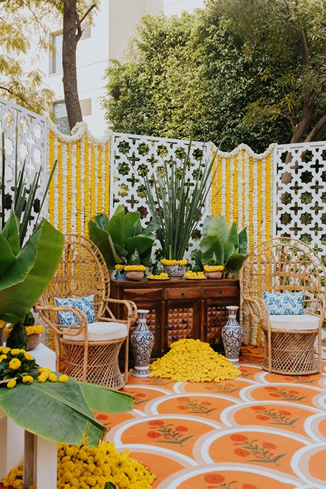 Yellow and green haldi décor