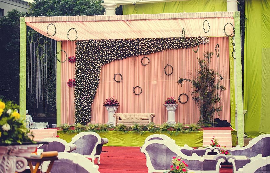 Pink and green wedding mandap